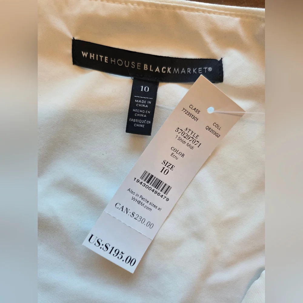 NWT White House Black Market One Shoulder Midi Dress Ecru in Ivory/White Size 10 - Picture 6 of 6